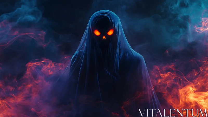 Spectral wraith figure with fiery bicolor smoke and glowing eyes