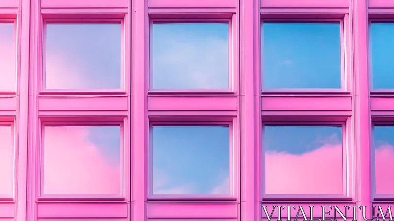 Playful pink windows reflecting dreamy blue afternoon skies.