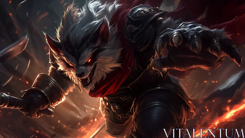 Armored wolf-like warrior lunges forward in dynamic attack