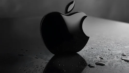 Black Apple Logo Gleams Against Textured Monochrome Surface