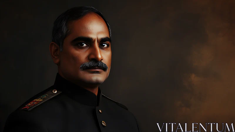Stoic military officer in chiaroscuro digital portrait.
