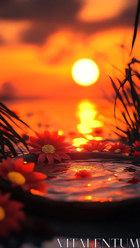 Sunset blooms over glowing water with vivid reflections.