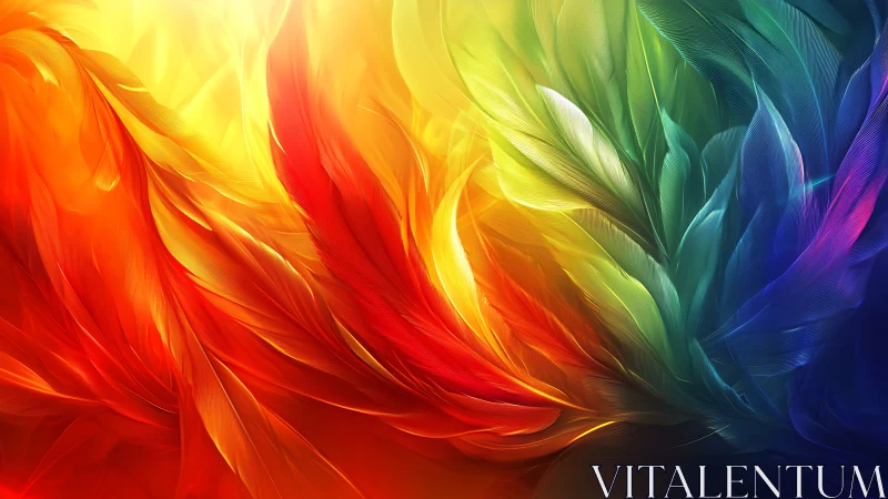 Multicolor radiant feather plumes with luminous spectral gradients