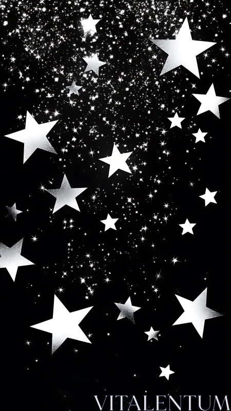 White star shapes drift through dense monochrome night sky