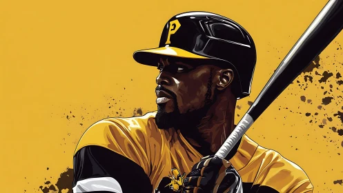 Vector baseball portrait with dynamic ink-splash background.