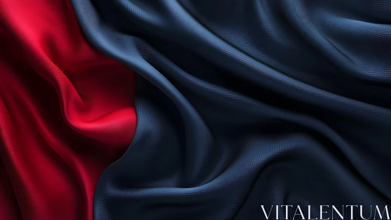 Elegant dark blue and red silk fabric with flowing folds, realistic style.