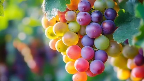 Sunlit rainbow grapes glowing like clustered garden lanterns.