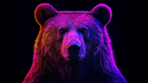 Bear portrait rendered with neon rim lighting against black