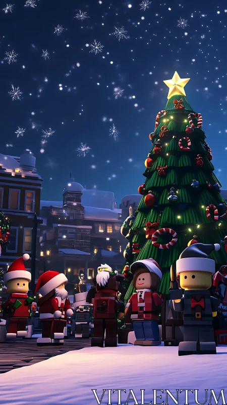 Lego-style Christmas plaza rendered in detailed 3D lighting pipeline