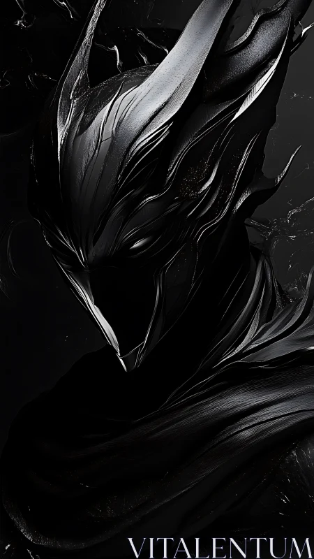 Shadowy armored wraith gazes out from swirling black steel