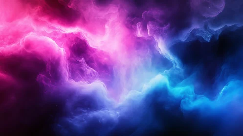 Chromatic nebula clouds merge in high-contrast digital vapor