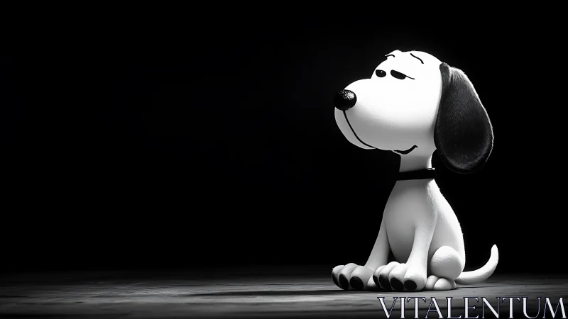 Cartoon beagle dog in spotlight on dark stage background.