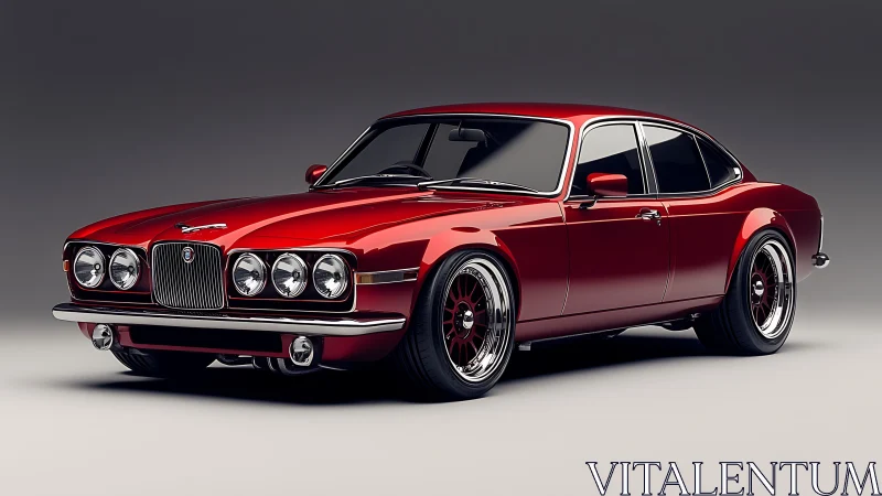 red classic coupe rendered with studio-grade photoreal detail