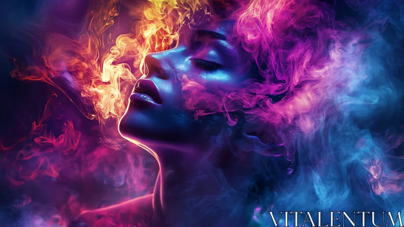 Digital painting portrait in iridescent neon smoke immersion.