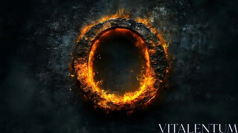 Burning Portal: Incandescent Ring on Dark Stone Surface.