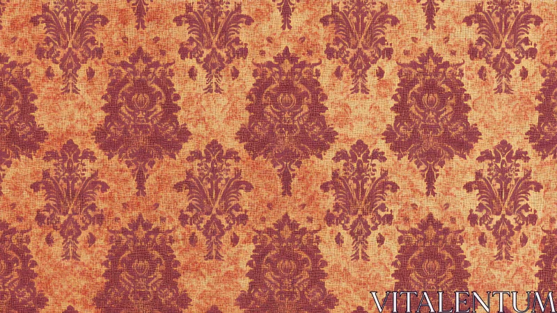 Distressed damask repeat pattern in burnt orange and plum tones