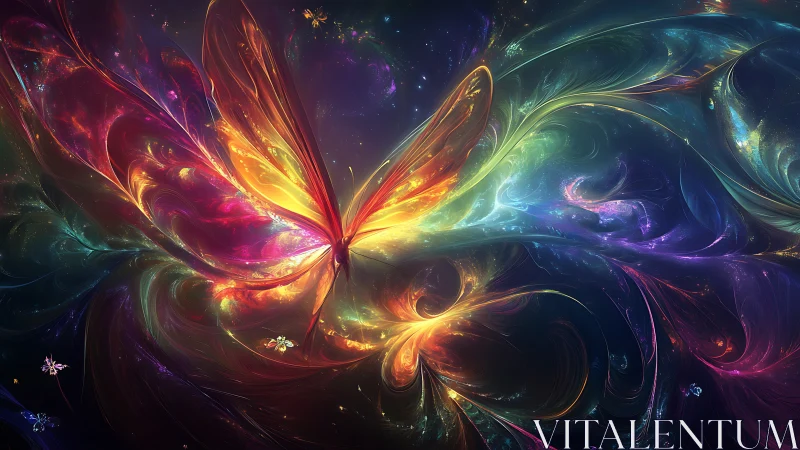 Fractal butterfly nebula in luminous chromatic vortex field.