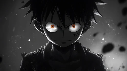 High-contrast anime portrait with luminous ocular glare.