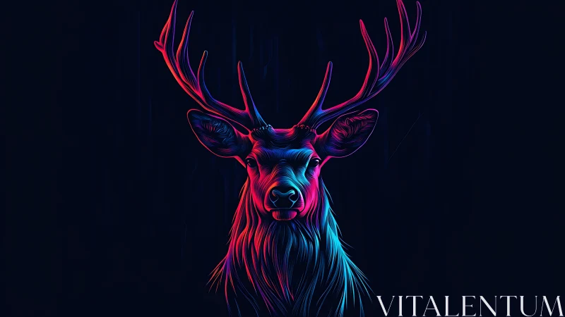 Neon color gradient illustration of stag head on dark field.