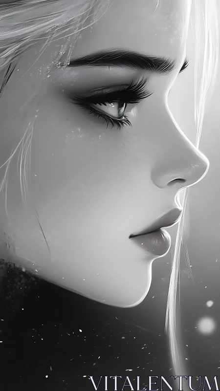 Silver quietude in a soft monochrome side profile portrait.