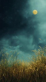 Golden field rests gently beneath a quiet, glowing moon