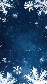 Snowflake confetti drifting across inky winter midnight blue.