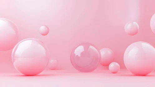 Soft pink glossy spheres floating in minimal background.
