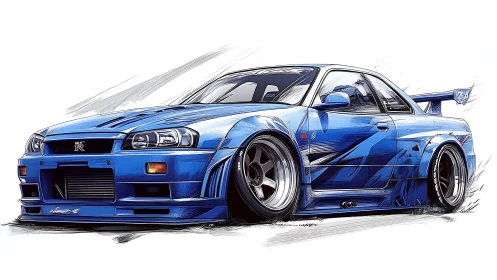 Bright blue sports car illustration with bold racing energy.