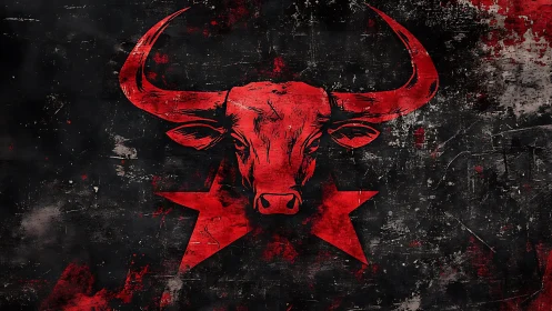 Red bull emblem over distressed black grunge background.