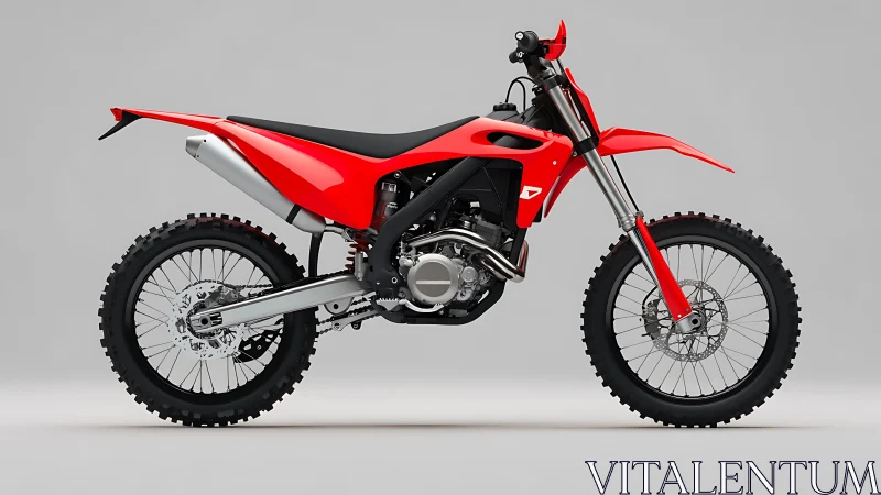 Red off-road motorcycle side profile on neutral studio background.