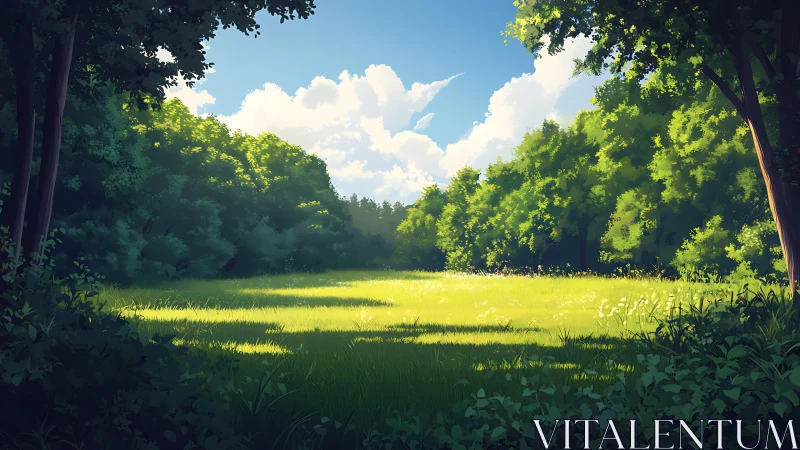 Sunlit Glade Where Ancient Trees Frame Nature's Perfect Sanctuary.