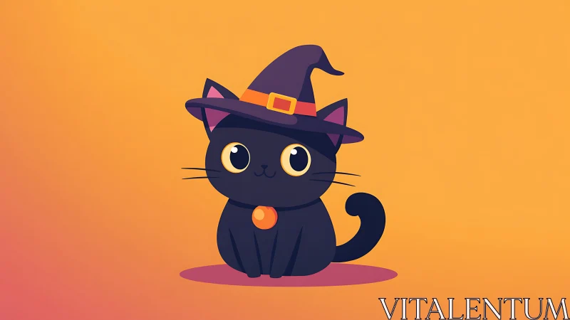 Flat vector illustration of cute Halloween black cat character.