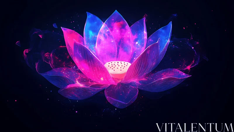 Cosmic lotus blossom glows with neon galactic light.