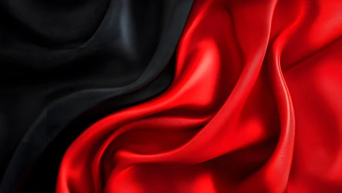 Elegant Black and Red Silk Fabric Close-Up, Abstract Art Style.