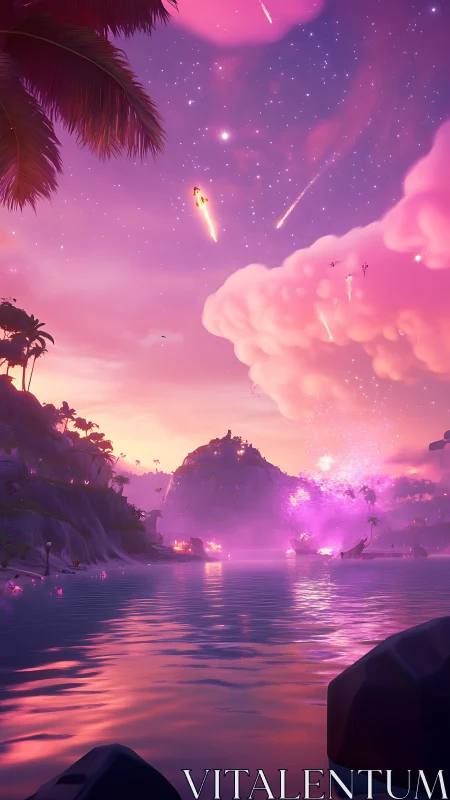 Mystical Tropical Paradise Beneath a Starlit Sky