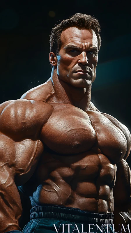 Highly defined muscular male figure under strong lighting.