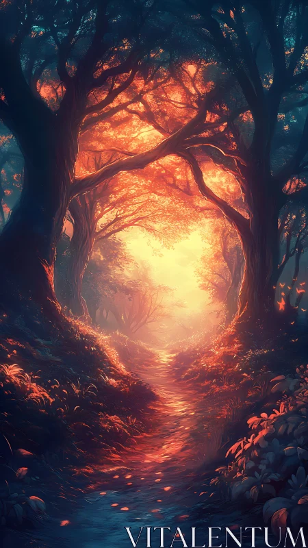 Luminescent Forest Pathway with Incandescent Canopy Illumination.