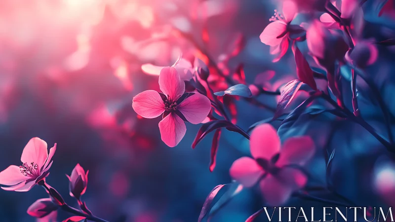 Glowing Pink Blossoms Dance in Twilight Magic.