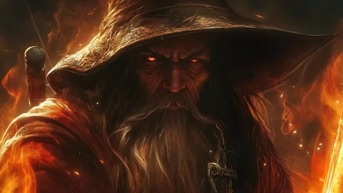 Inferno-eyed battle mage wrapped in molten twilight fire.