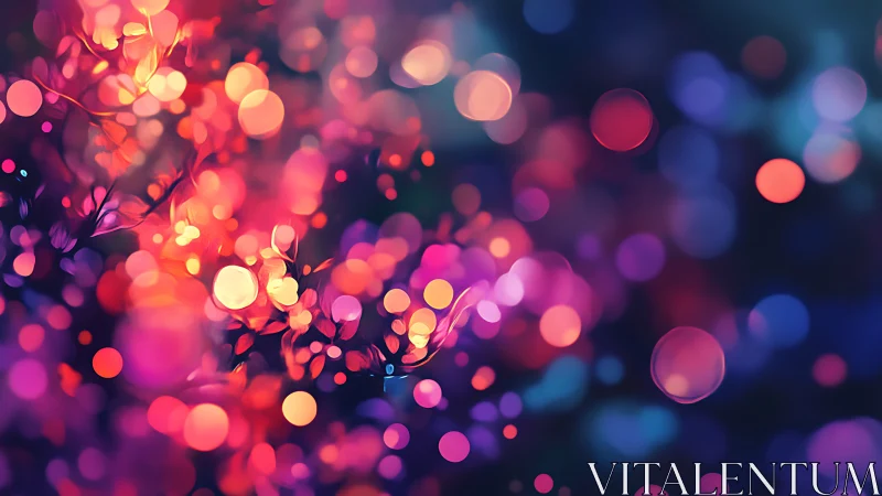 Vibrant bokeh light garden in glowing neon colors.