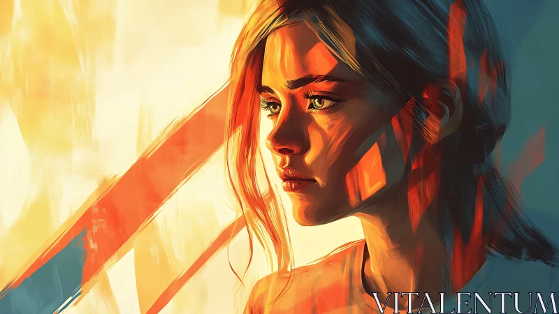 Side profile portrait uses warm light and linear overlays