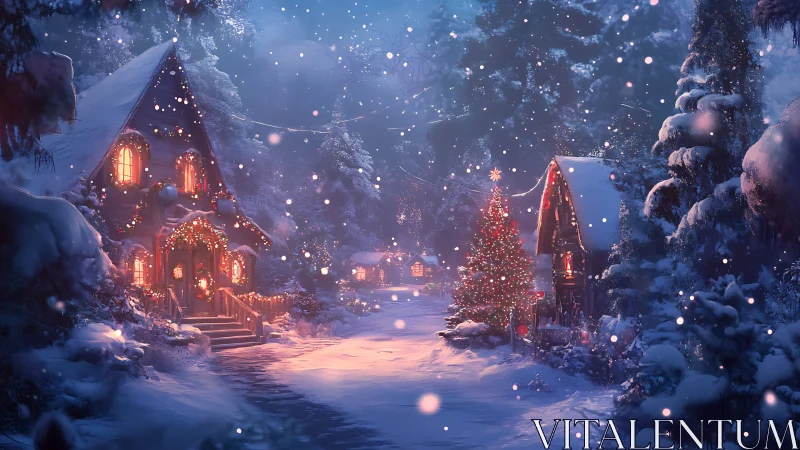 Snowy Christmas village glows with cozy festive warmth