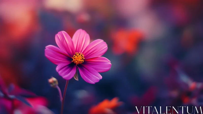 Cosmos Flower Macro Study: Magenta Petals with Golden Center Detail.
