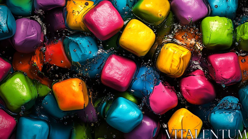 Chromatic polymer cubes under dynamic liquid refraction field.