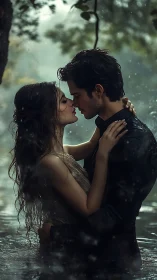 Intimate Kiss in Water - Ethereal Romantic Moment.