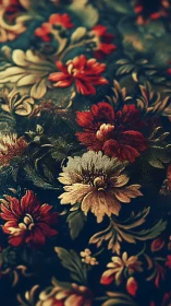 Ornate floral fabric glows with rich vintage warmth and depth