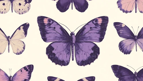 Midnight lavender butterflies in dreamy repeating flight pattern.