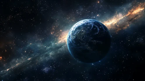 Earth drifting through a glowing galactic star river.