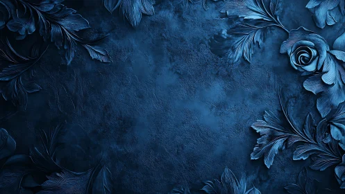 Three-Dimensional Floral Elements Against Textured Blue Surface