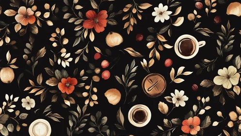 Botanical Still Life with Coffee and Flowers